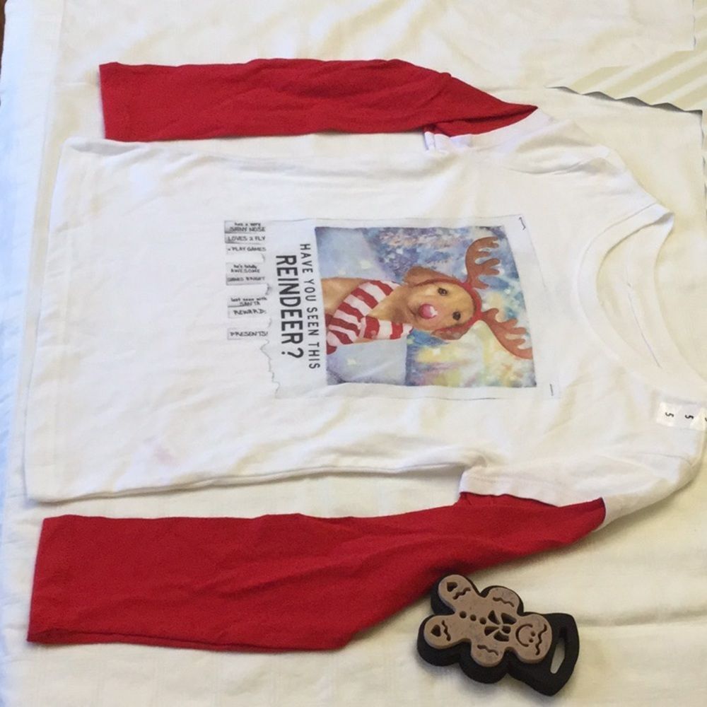 Justice Christmas T-Shirt Dog with Reindeer Ears  - Picture 3 of 4